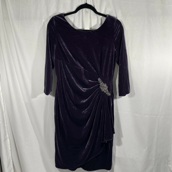 NEW $159 Alex Evenings [SZ 10 ] Side Ruched Velvet Dress in Amethyst‎ - Picture 7 of 12
